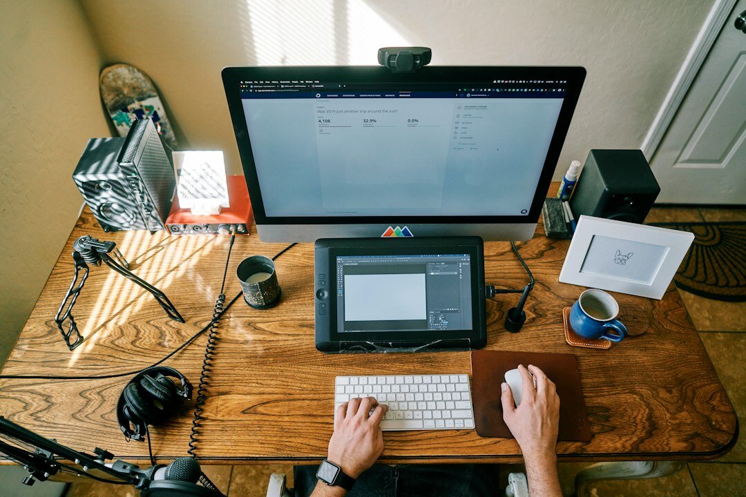 video editor at desk