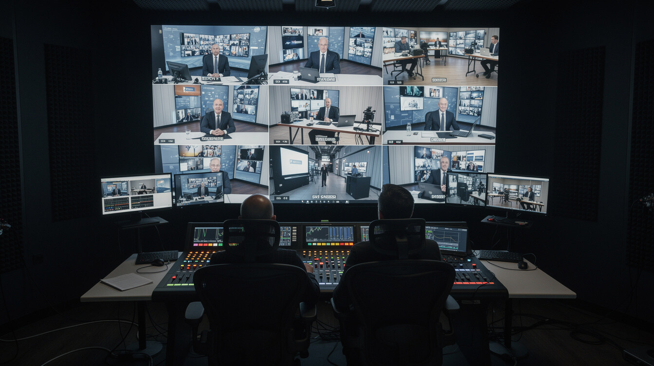 Fernsehregie mit mehreren Kameraeinstellungen auf Monitoren