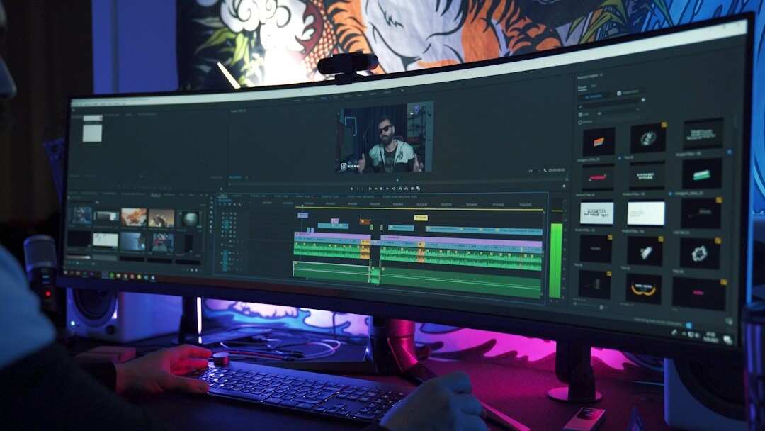 professional video editor at computer
